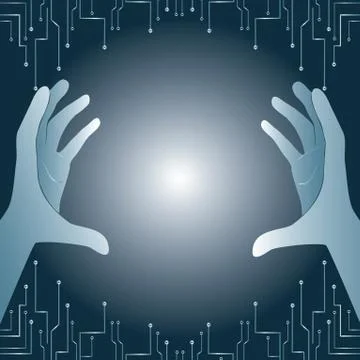 Hands holding and lighting technology art background Stock Illustration