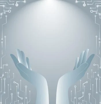 Hands holding and lighting technology art background Stock Illustration