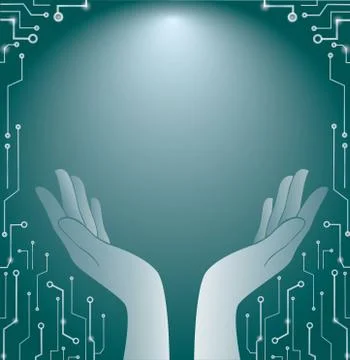 Hands holding and lighting technology art background Stock Illustration