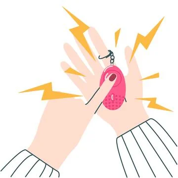 Hands holding and using personal alarm, siren Stock Illustration