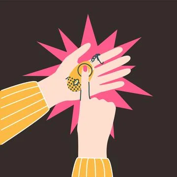 Hands holding and using personal alarm, siren Stock Illustration