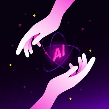Hands Holding Artificial Intelligence Icon. Isometric Illustration, Gradient Stock Illustration