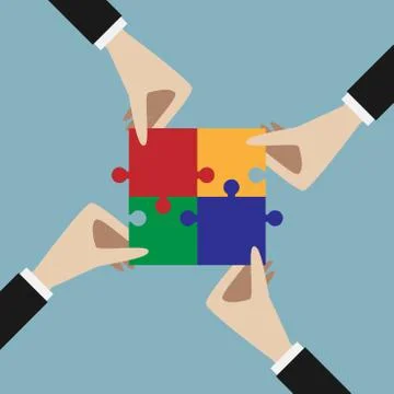 Hands holding assembled puzzle Stock Illustration