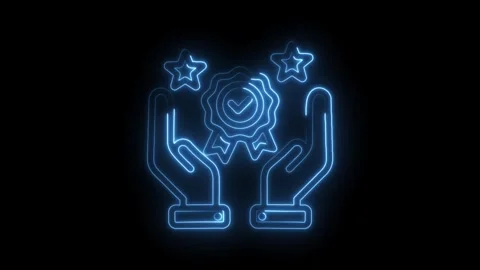 Hands holding award with checkmark and stars neon glow quality guarantee Stock Footage 330782915