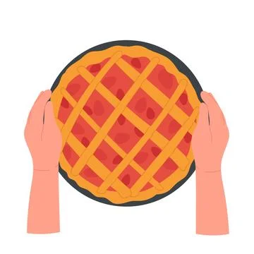 Hands holding baked cake Stock Illustration