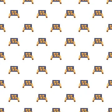 Hands holding baking tray with buns seamless pattern イラスト素材