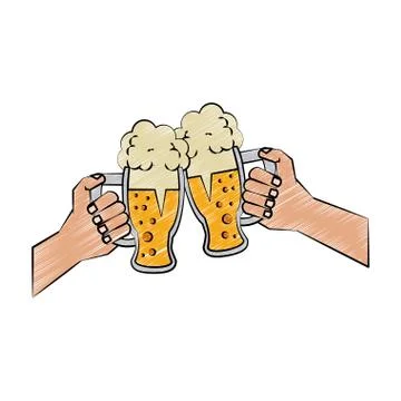 Hands holding beer cups scribble Stock Illustration