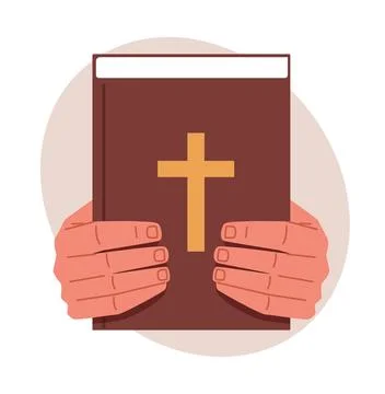 Hands holding Bible. Religious knowledge, Christianity education, pastor holding Stock Illustration