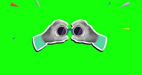 Hands holding a binoculars. Modern collage style. Green screen background Stock Footage 326648546