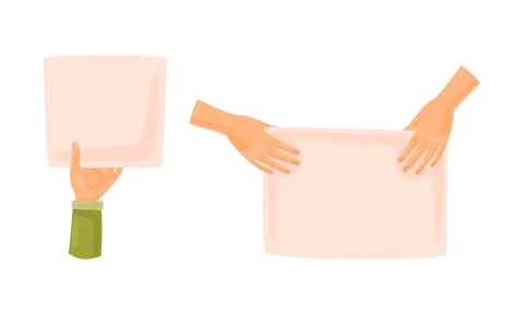 Hands holding blank placards set. Empty message poster cartoon vector Stock Illustration