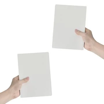 Hands Holding Blank White Rectangular Art Canvases or Boards Isolated on White Stock Photos