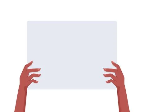 Hands holding blank white vertical banner placard Illustrazione stock