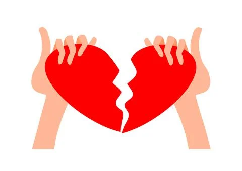 Hands holding a broken heart. Vector illustration with a broken heart in your Stock Illustration