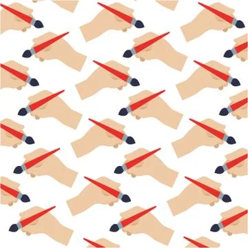 Hands holding brush paint creativity design pattern Illustrazione stock
