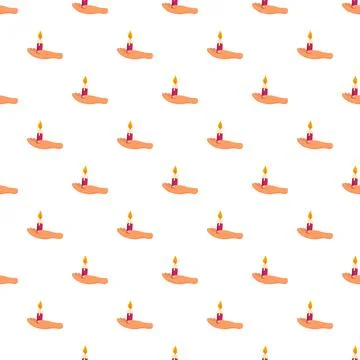 Hands holding burning candles repeating seamless pattern Stock Illustration