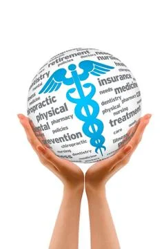 Hands holding a caduceus sphere Stock Illustration