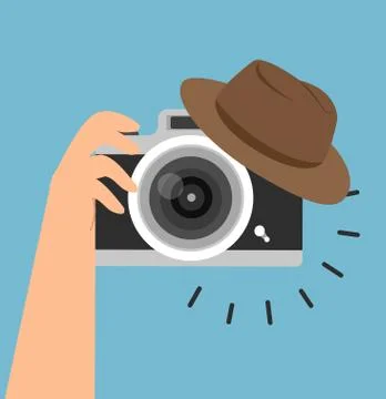 Hands Holding  Camera with brown hat Illustrazione stock