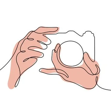 Hands holding camera one line vector illustration Illustrazione stock