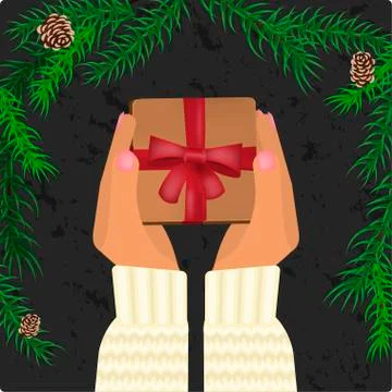 Hands holding Christmas gift Stock Illustration