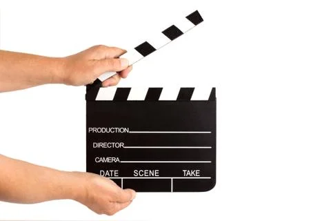 Hands holding clapperboard Foto stock