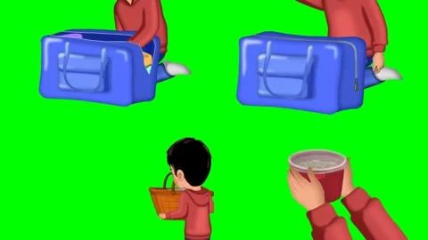 Hands holding closed red cups packing blue travel bags and carrying them 2d Stock Footage 334702995