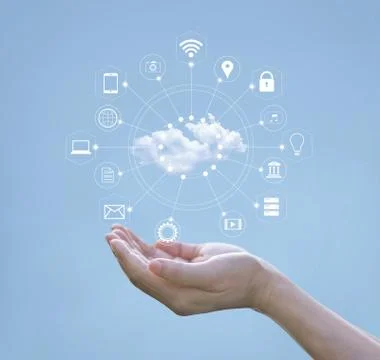 Hands holding of cloud computing and icon network connection Fotos Stock