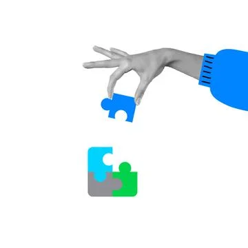 Hands Holding Completed Puzzle Unity Concept Stock Illustration