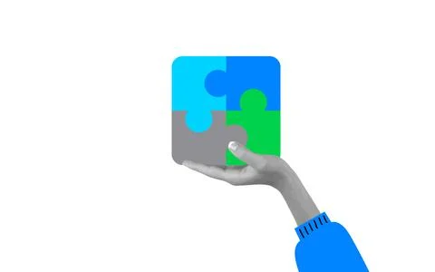Hands Holding Completed Puzzle Unity Concept Stock Illustration