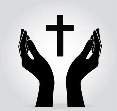 Hands holding the cross Stock Illustration