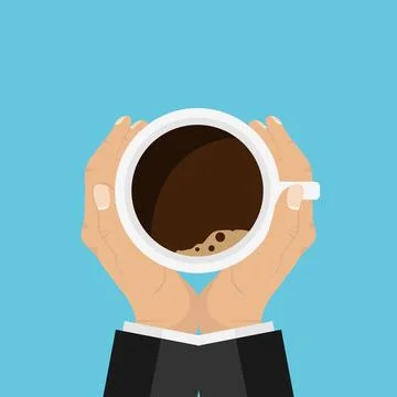 Hands holding a cup on both sides. A cup of coffee in the hands of a man. Stock Illustration