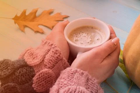 Hands holding cup coffee Stock Photos
