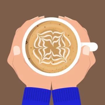 Hands holding a cup of coffee. Two hands grasping a cup of coffee. Vector ill Stock Illustration