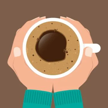 Hands holding a cup of coffee. Two hands grasping a cup of coffee. Vector ill Stock Illustration