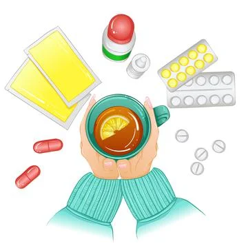Hands holding a cup of tea Stock Illustration