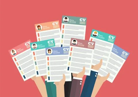 Hands holding cv resume documents Stock Illustration