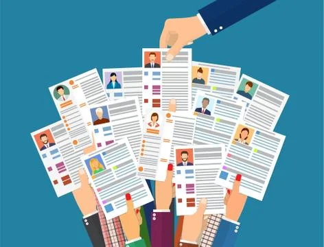 Hands holding cv resume documents. Stock Illustration