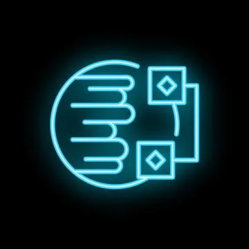Hands holding data blocks decentralized network neon icon Stock Illustration