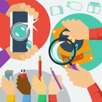 Hands holding data storage devices concept Stock Illustration