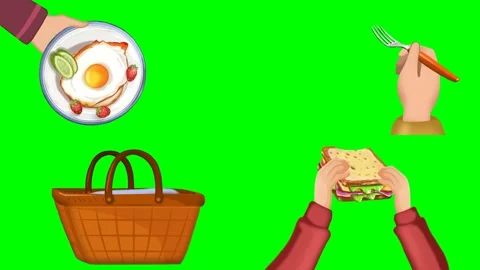 Hands holding delicious breakfast plates fresh sandwiches and soup bowls 2d Vidéo 334702994