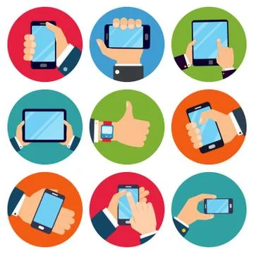 Hands holding devices Stock Illustration