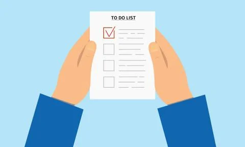 Hands holding a to-do list. One completed Stock Illustration