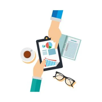 Hands holding document with infographic vector design Stock Illustration