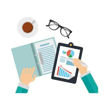 Hands holding document with infographic vector design Stock Illustration