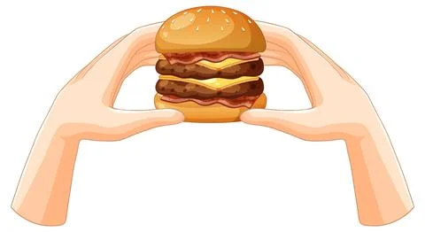 Hands Holding Double Cheeseburger with Bacon and Lettuce Stock Illustration