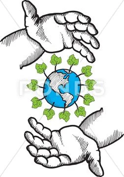 Hands holding the earth doodle Stock Illustrationen