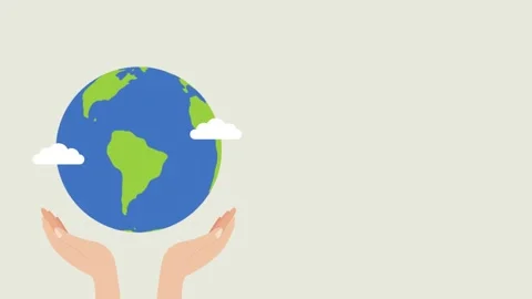 Hands holding Earth globe on beige background with copy space Video stock 331564391