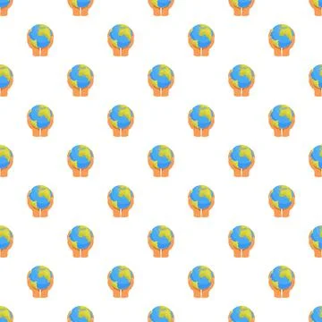Hands holding earth globe protecting environment seamless pattern Stock Illustration