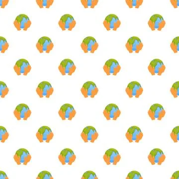 Hands holding earth globe protecting environment seamless pattern Stockillustratie
