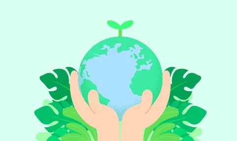 Hands holding Earth vector banner Stock Illustration