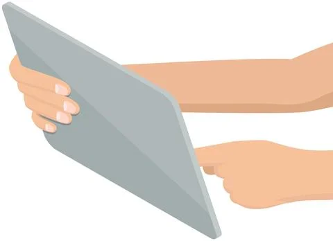 Hands holding electronical smart tablet. Electronic device with touch screen Stock Illustration